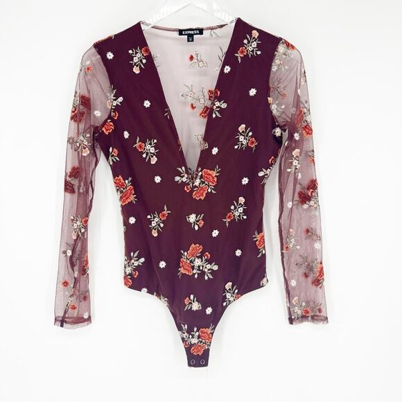 Express Mesh Floral Embroidered Bodysuit XS - Picture 2 of 6